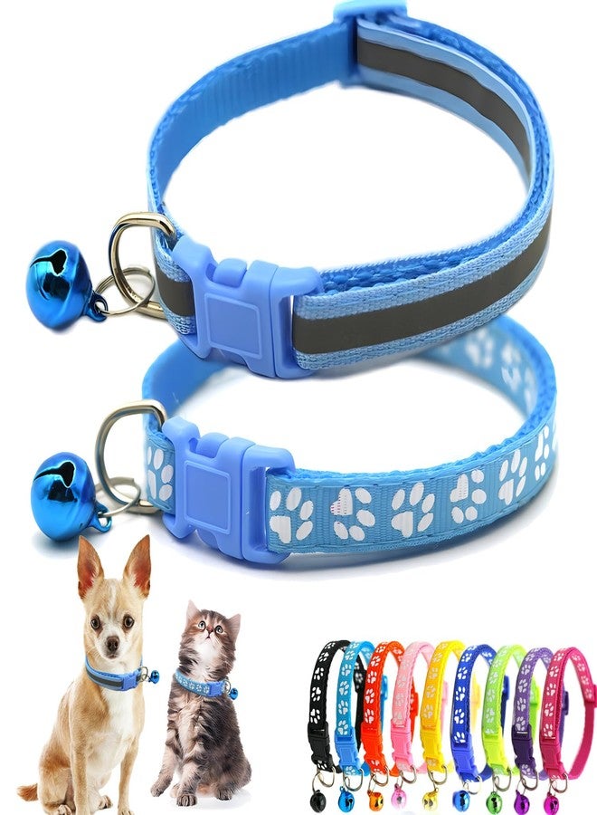 Weimostar Blue XS Cat Collar with Bell, 2-Pack Puppy Collars Reflective Dog Collar Nylon Soft Adjustable Buckle for XXS XSmall Extra Small Tiny Boy Girl Pets Female Male Kitten Yorkie Teacup Chihuahua X-Small - Image 1